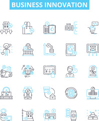 Business innovation vector line icons set. Entrepreneurship, Creativity, Strategies, Technologies, Disruption, Transformation, Solutions illustration outline concept symbols and signs