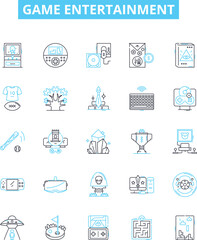Game entertainment vector line icons set. Gaming, Entertainment, Computer, Video, Console, Online, Adventure illustration outline concept symbols and signs