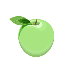 A ripe, green apple with a leaf, isolated on a white background.Vector illustration of fruit for juice labels,textiles,cosmetics.