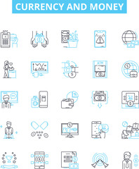 Fototapeta na wymiar Currency and money vector line icons set. Currency, Money, Forex, Exchange, Banking, Loans, Investment illustration outline concept symbols and signs