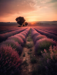 Lavender Fields in Sunset Generative AI