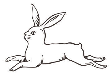 Cute Bunny rabbit running vintage illustration