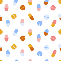 Seamless vector medical colorful pattern. Hand-drawn pharmacy background