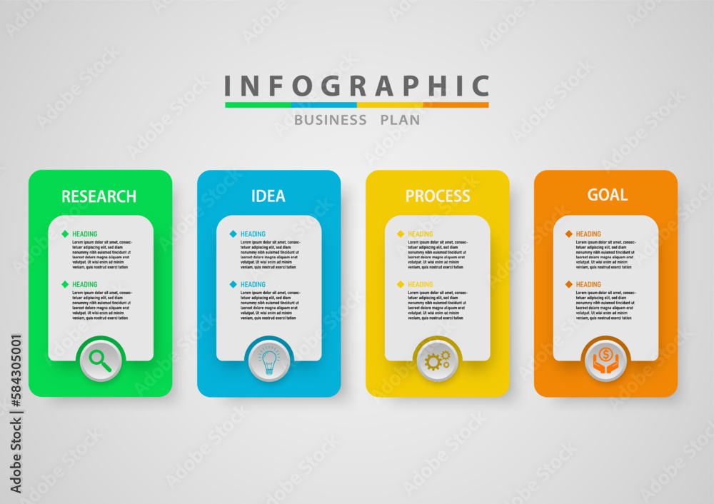 Aufkleber infographic 4 steps to successful business planning multi colored squares with circles and icons des