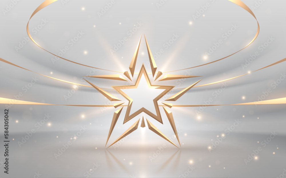 Canvas Prints white and gold star shape template with light effect