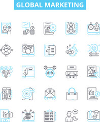 Global marketing vector line icons set. Global, Marketing, International, Advertising, Business, Export, Strategy illustration outline concept symbols and signs