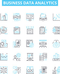 Business data analytics vector line icons set. Business, Data, Analytics, Strategy, Intelligence, Insights, Big illustration outline concept symbols and signs