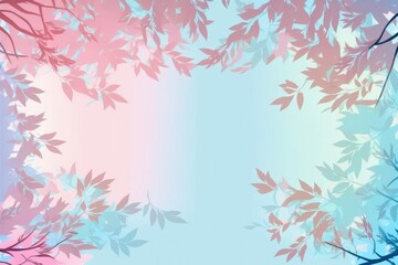 Baby Blue Pink Light Pink Background Silhouettes Leafy Branches Postcard. Generative AI