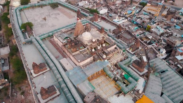 Osian, Rajasthan, India 2nd March 2023: The Sachchiya Mata Temple is located in Osian, near Jodhpur city in the Indian state of Rajasthan. Kuldevi. Jodhpur - Bikaner Highway. Drone shots.