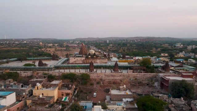 Osian, Rajasthan, India 2nd March 2023: The Sachchiya Mata Temple is located in Osian, near Jodhpur city in the Indian state of Rajasthan. Kuldevi. Jodhpur - Bikaner Highway. Drone shots.