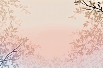 Pale Peach Light Pink Background Silhouettes Leafy Branches Postcard. Generative AI
