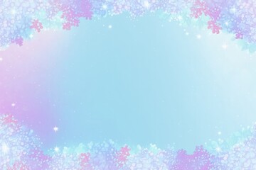 Fototapeta na wymiar Sky Blue Soft Mauve Background Silhouettes Glitter And Flowers Postcard. Generative AI