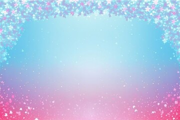 Fototapeta na wymiar Sky Blue Pink Background Silhouettes Glitter And Flowers Postcard. Generative AI