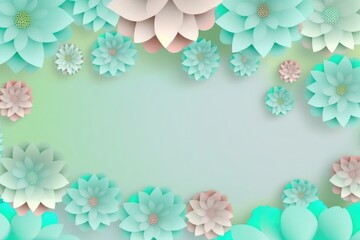 Soft Mint Background Silhouettes Flowers Postcard. Generative AI