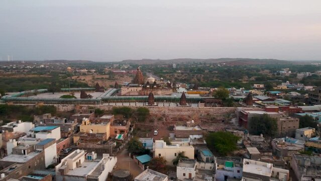 Osian, Rajasthan, India 2nd March 2023: The Sachchiya Mata Temple is located in Osian, near Jodhpur city in the Indian state of Rajasthan. Kuldevi. Jodhpur - Bikaner Highway. Drone shots.