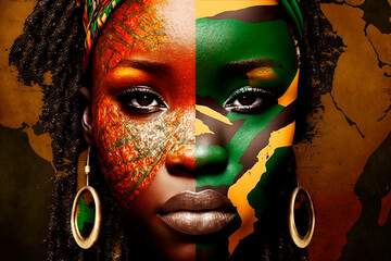 Black history month or woman's day celebration, Africa day concept  Ethnic black woman - obrazy, fototapety, plakaty