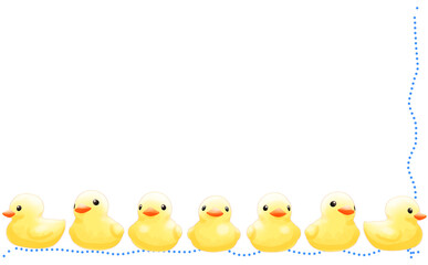 横一列に並んだアヒルちゃん・大 白背景 イラスト素材 色違い・差分有