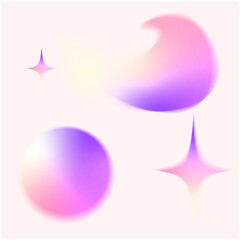 Abstract pastel neon holographic blurred grainy circle  star gradient on Cream background texture. Colorful digital grain soft noise vintage retro design template copy space