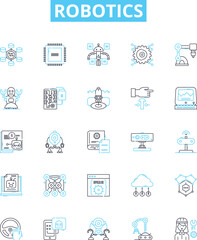 Robotics vector line icons set. Robots, Automation, AI, Machine, Learning, Engineering, Motion illustration outline concept symbols and signs
