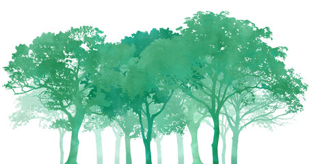Watercolor landscape with trees. Transparent png