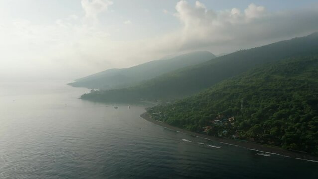 Drone view of Amed village in Bali, Indonesia