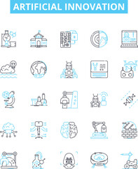 Artificial innovation vector line icons set. AI, Robotics, Automation, Machine, Learning, Augment, Intelligence illustration outline concept symbols and signs