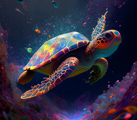 neon rainbow turtles Generative AI