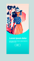 woman wearing cloth similar USA flag girl in american clothes celebrating independence day portrait vertical copy space vector illustration