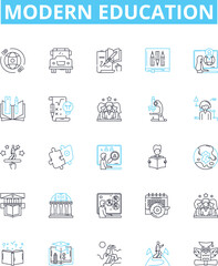 Modern education vector line icons set. Modern, Education, Technology, Online, Interactive, Learning, Digital illustration outline concept symbols and signs