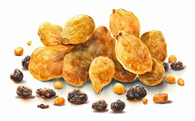 Fototapeta premium Drawn grapes and raisins on white background watercolor organic food illustrations Generative AI