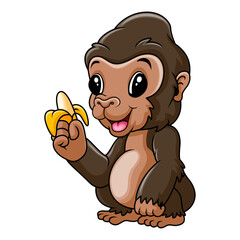 cute baby gorilla holding a banana