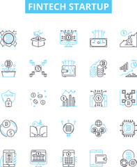 Fintech startup vector line icons set. Fintech, Startup, Digital, Financial, Innovation, Banking, Technology illustration outline concept symbols and signs