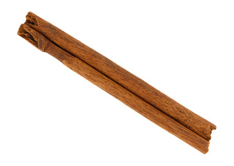 Top view of a single cinnamon stick isolated on a white background.
