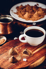 Homemade chocolate truffles coated in cocoa powder