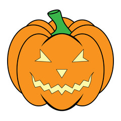 Simple Halloween scary pumpkin with funny face in flat style