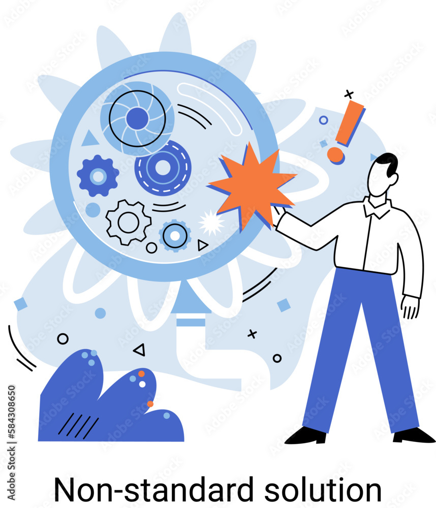 Poster non standart solution metaphor. creation of individual decision for integration of disparate product