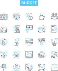 Budget vector line icons set. Budget, Finances, Costs, Spendings, Allotment, Outlay, Allowance illustration outline concept symbols and signs