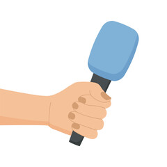 Hand holding microphone. Flat style.