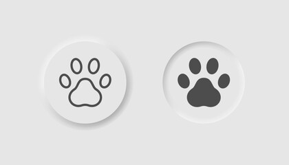Paw icon in neumorphism style. Icons for business, white UI, UX. Pet store symbol. Pet, animal, cat, dog. Neumorphic style. Vector illustration.