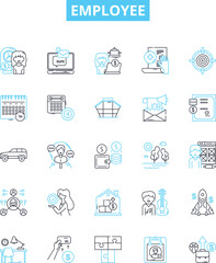 Employee vector line icons set. Worker, Staff, Personnel, Colleague, Associate, Hire, Wage illustration outline concept symbols and signs
