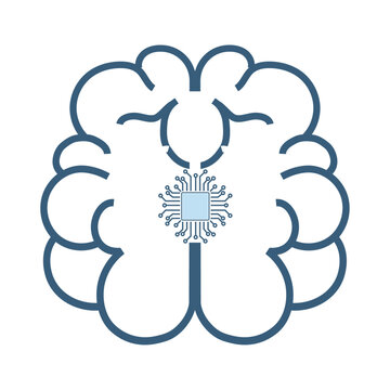 Robotic brain on top view icon, symbol with circuits system of processing and AI braind controller symbol, icon, for robotic machine technology used in AI innovation icon design
