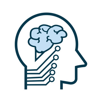 Robotic head with circuits system of processing and AI braind controller symbol, icon, for robotic machine technology