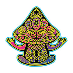 Magic Mushrooms. Psychedelic pattern fluorescent, neon