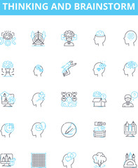 Fototapeta premium Thinking and brainstorm vector line icons set. Ideation, Brainstorming, Ponder, Conceptualize, Consider, Analyse, Cogitate illustration outline concept symbols and signs