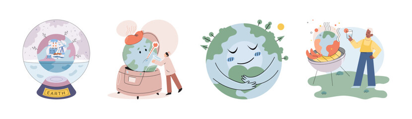 Climate change weather global greenhouse warming risks metaphor concept. Save planet. Compared planet with renewable eco resources consumption global warmings burning alternative. Environment Day