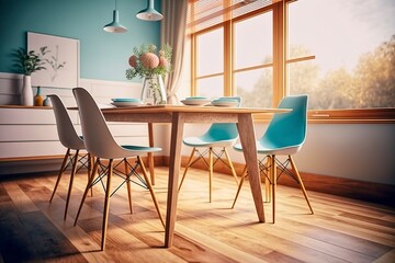 Modern Dining Room Interior, Minimalist Design, Stylish Decor, Generative AI