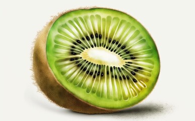 A drawn kiwi on white background watercolor tropical fruit organic food illustrations Generative AI