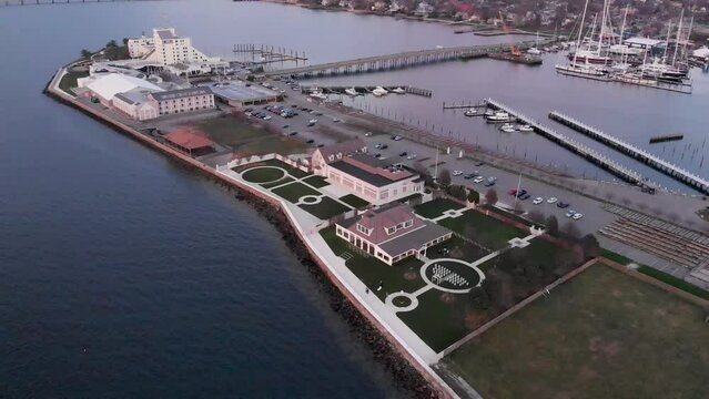 Aerial Drone Footage , Newport, Rhode Island. Atlantic Ocean.