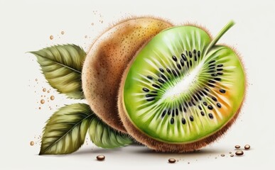 A drawn kiwi watercolor tropical fruit organic food illustrations Generative AI