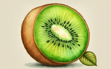 Obraz na płótnie Canvas A drawn kiwi on white background watercolor tropical fruit organic food illustrations Generative AI